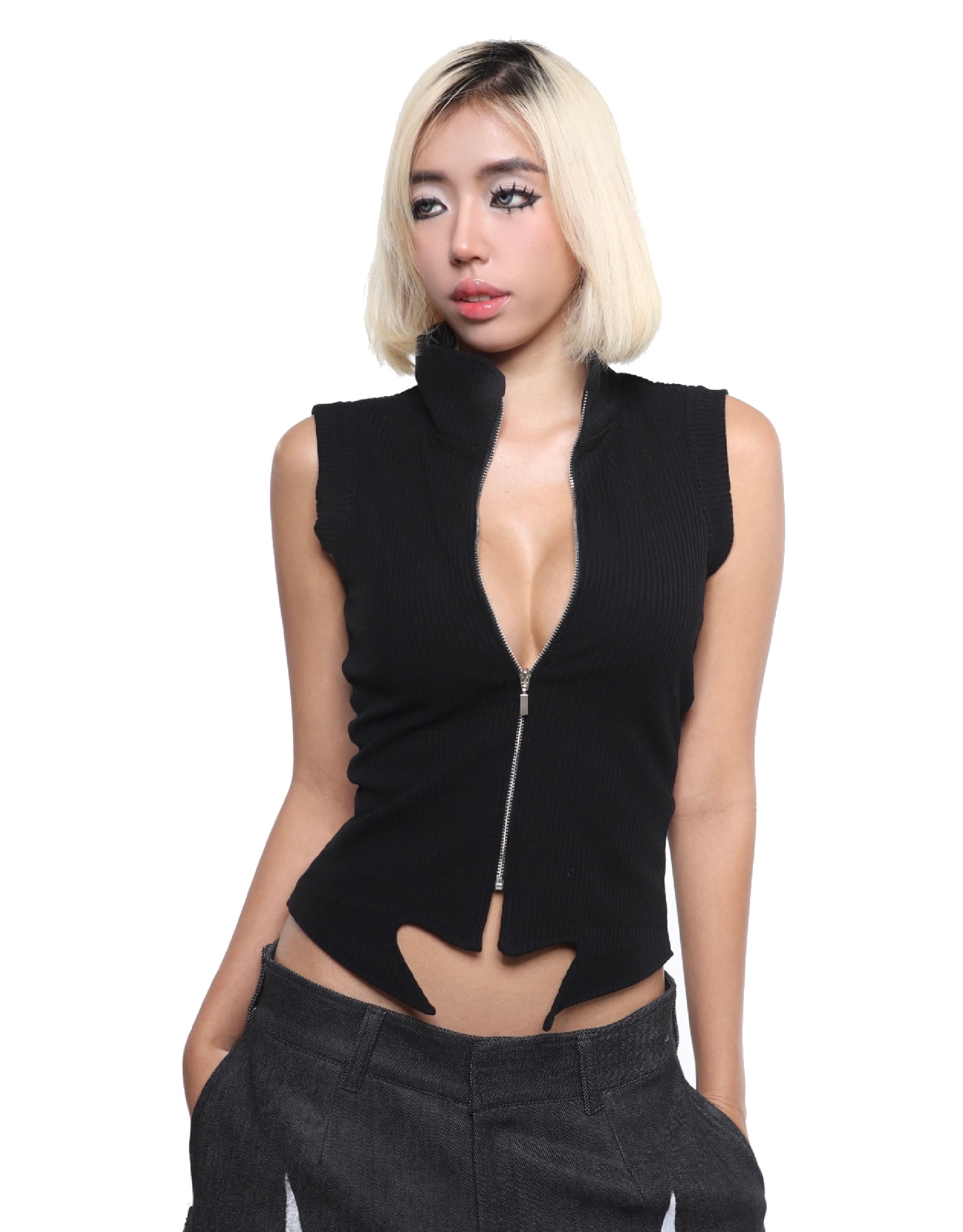 Zipper Tank Top Black